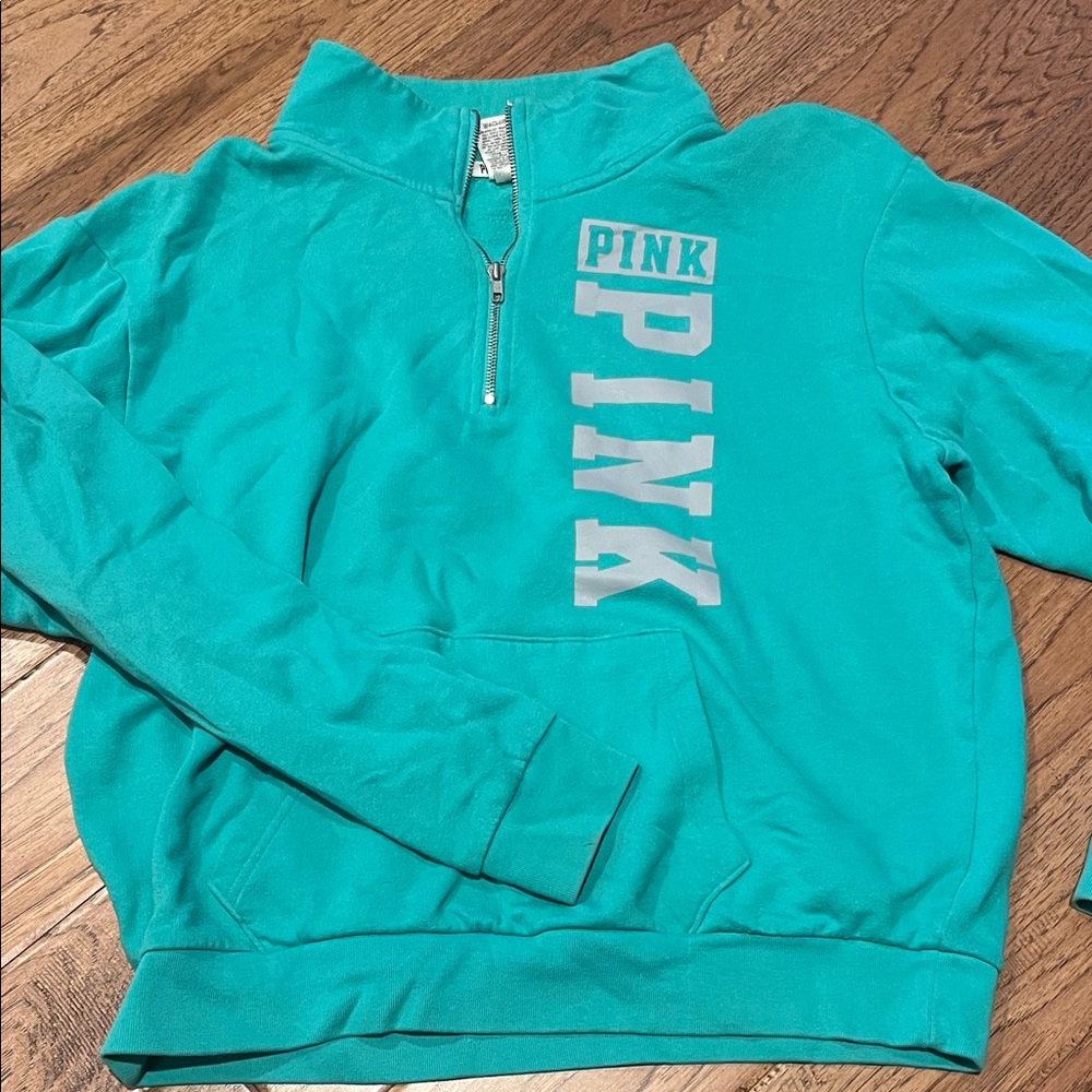 PINK Victoria's Secret Teal Long Sleeve Quarter-Zip Top
